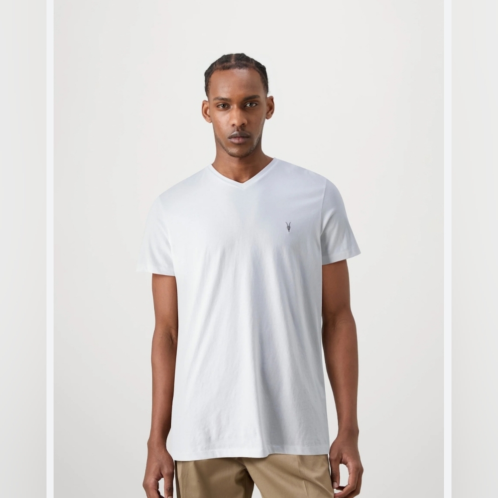 All Saints White V Cut Short Sleeve Tee